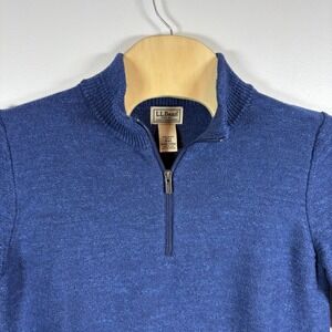 LL Bean Mens Blue Organic Cotton Quarter Zip Pullover Sweater M 510592